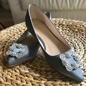Gorgeous embellished gray satin flats